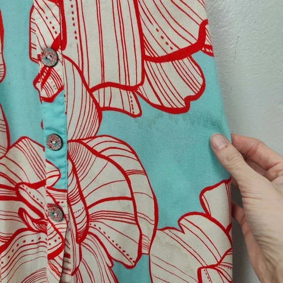 Farm Rio Floral Print Midi Dress Womens XS Red Blue Button Front Bohemian - Picture 5 of 11